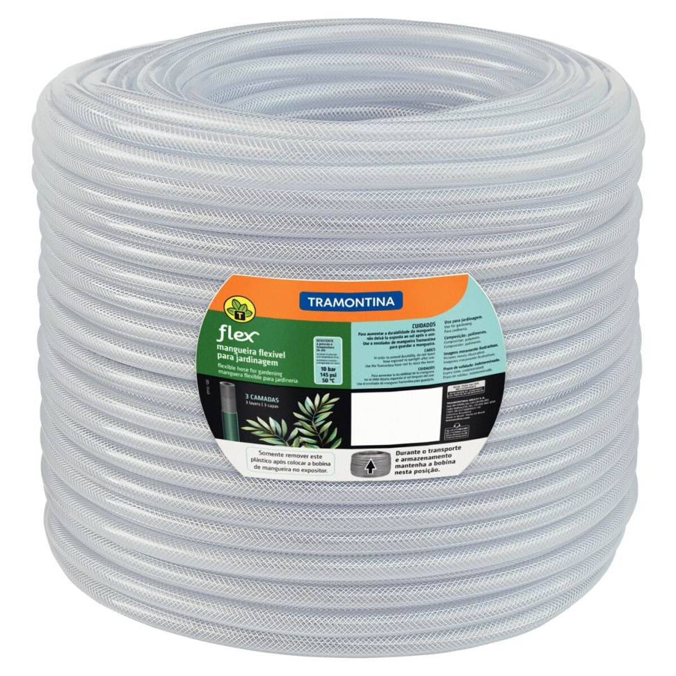 Mangueira Jardim Tram Flex 03 Camadas Fléxivel Transparente 1/2"