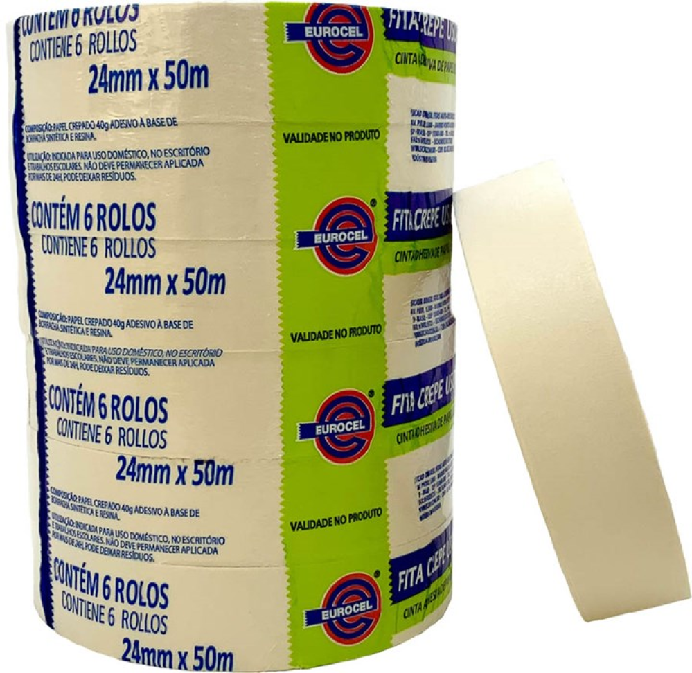 Fita Crepe Eurocel Uso Geral Branca 18mm x 50m