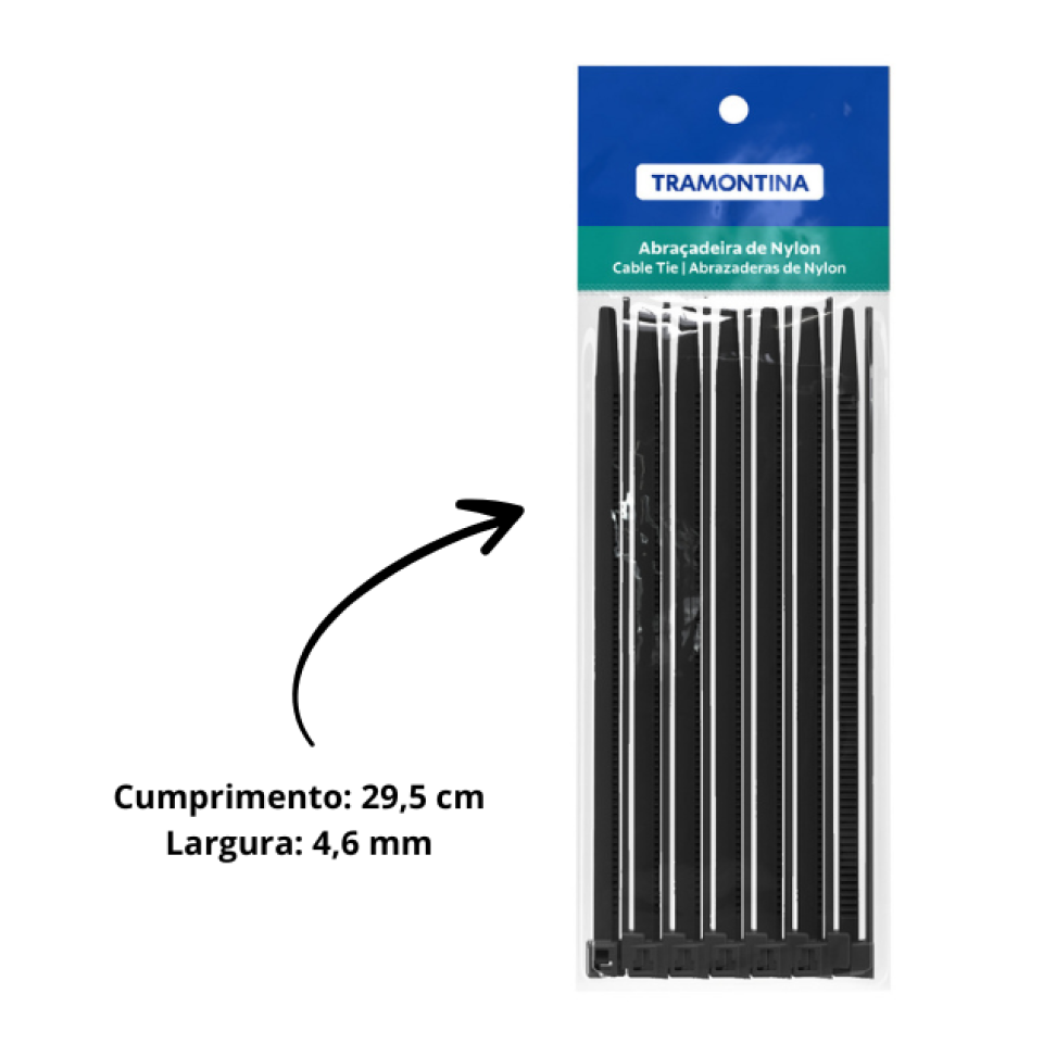 Abraçadeira de Nylon Tramontina Preta 295 x 4,6 mm