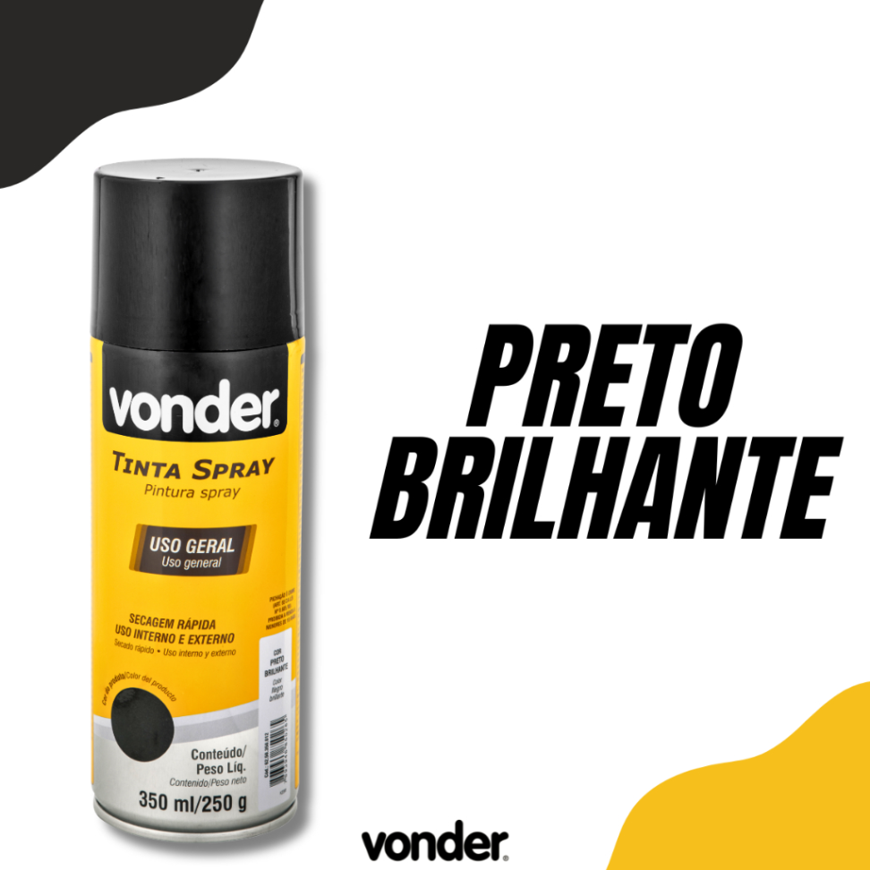 Tinta Spray Vonder Preto Brilhante 350ml