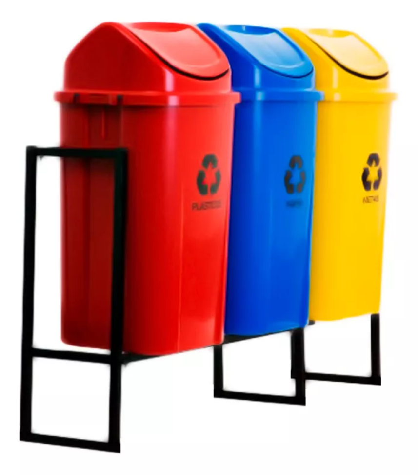 Suporte com 03 Lixeiras Basculante 60L