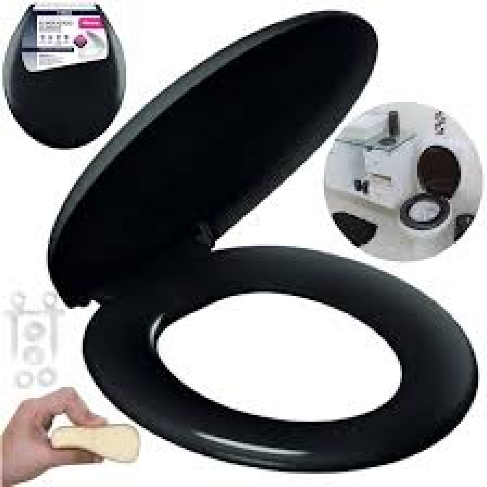 Assento Sanitário Almofadado Oval Preto Liso