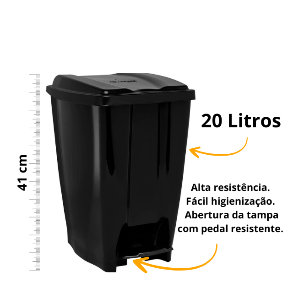Lixeira Plástica Jaguar 20L Preto Com Pedal