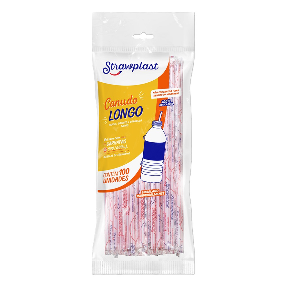 Canudo Plástico Strawplast Longo Sachê 5mm C/100 Vermelho