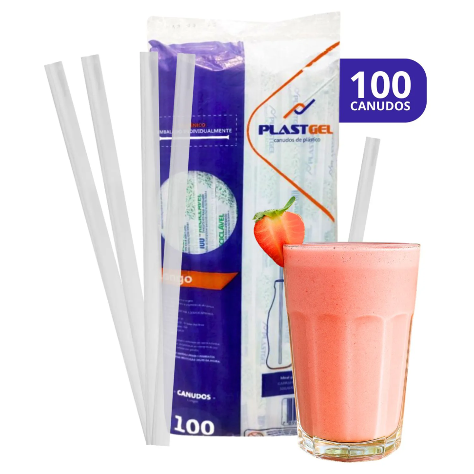 Canudo Tradicional Plastgel Sachê 21cm C/100