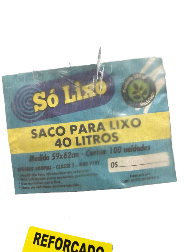 Saco para Lixo Sólixo Reforçado 40L Preto 59 x 62cm C/10