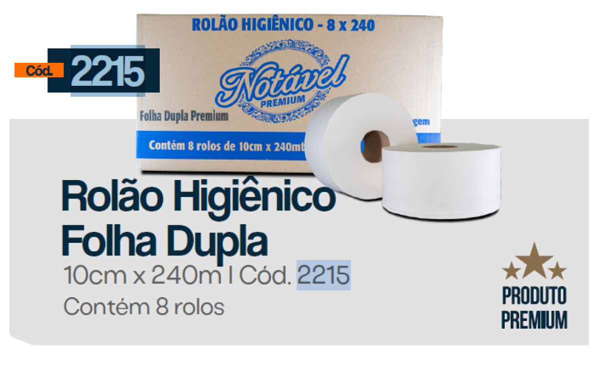 Papel Higiênico Rolão Notável Cod.2215 Folha Dupla Premium 08 x 240m