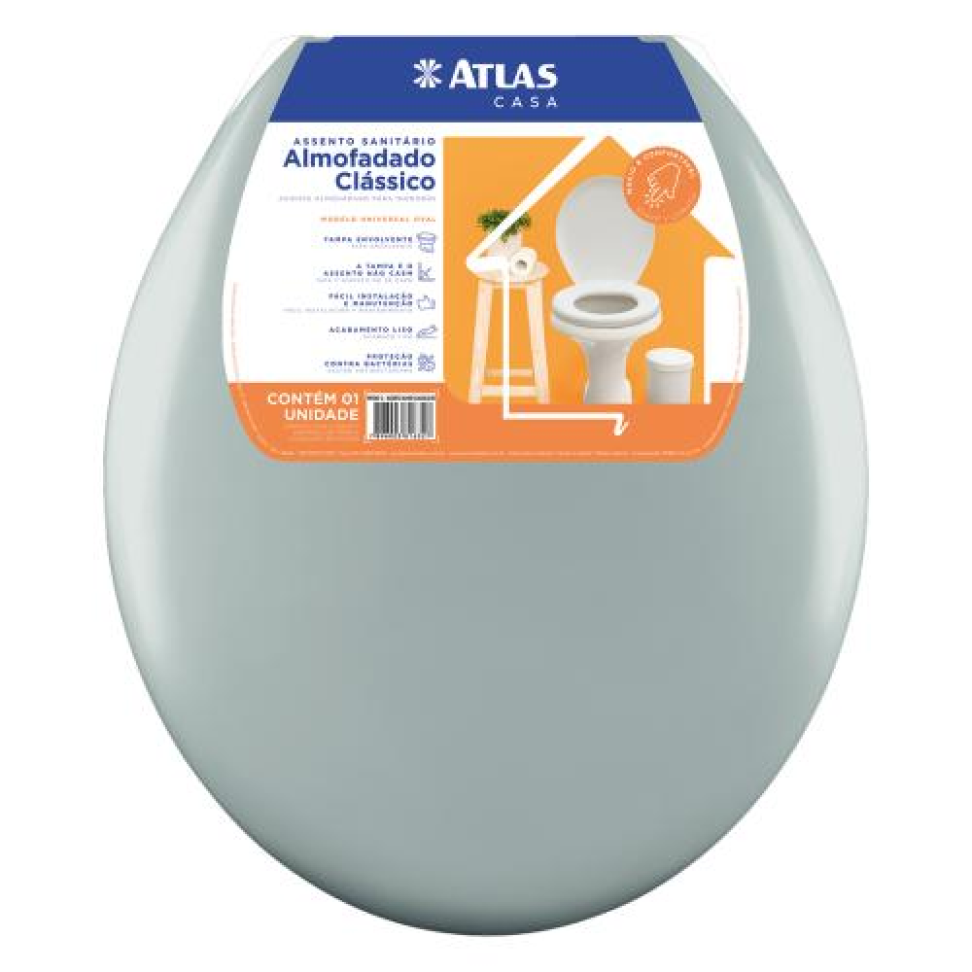 Assento Sanitário Atlas Almofadado Cinza