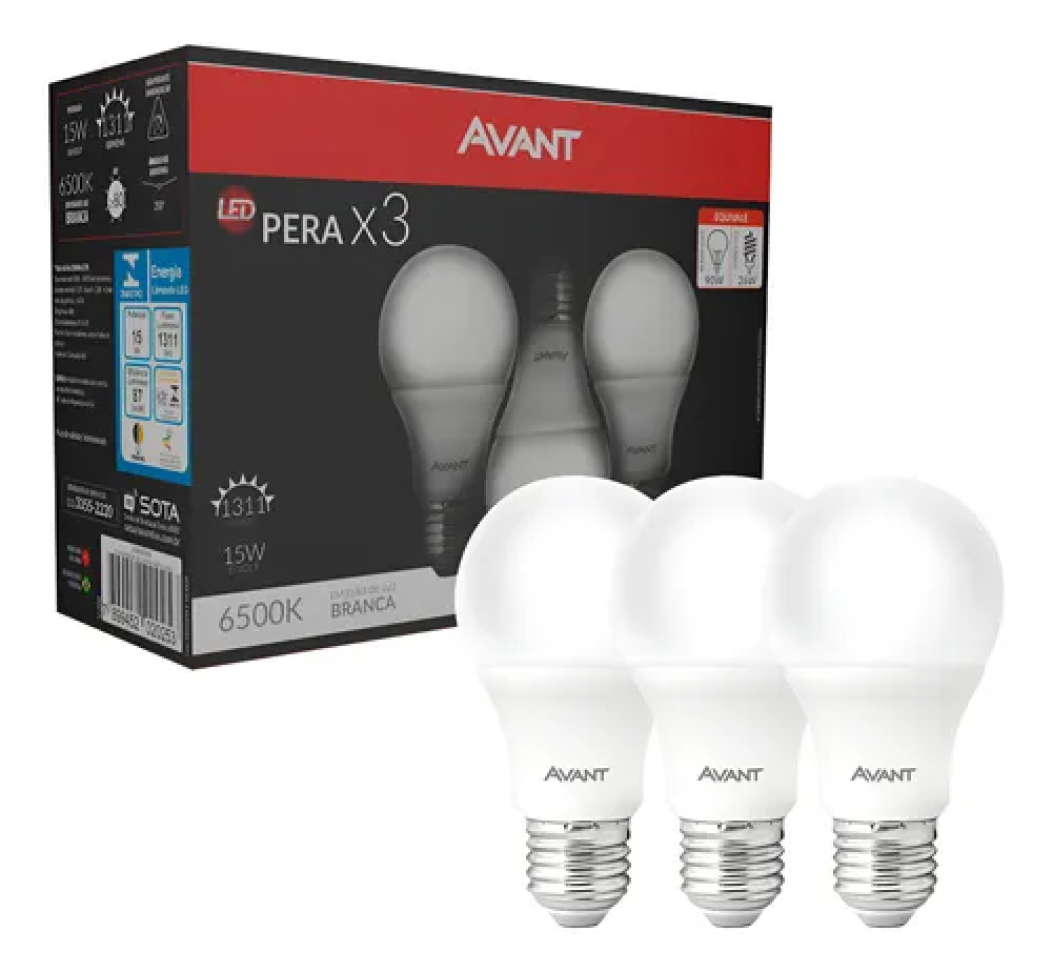 Kit 3 Lâmpada Led Avant Pera 15 W 110V220V Branco-Frio