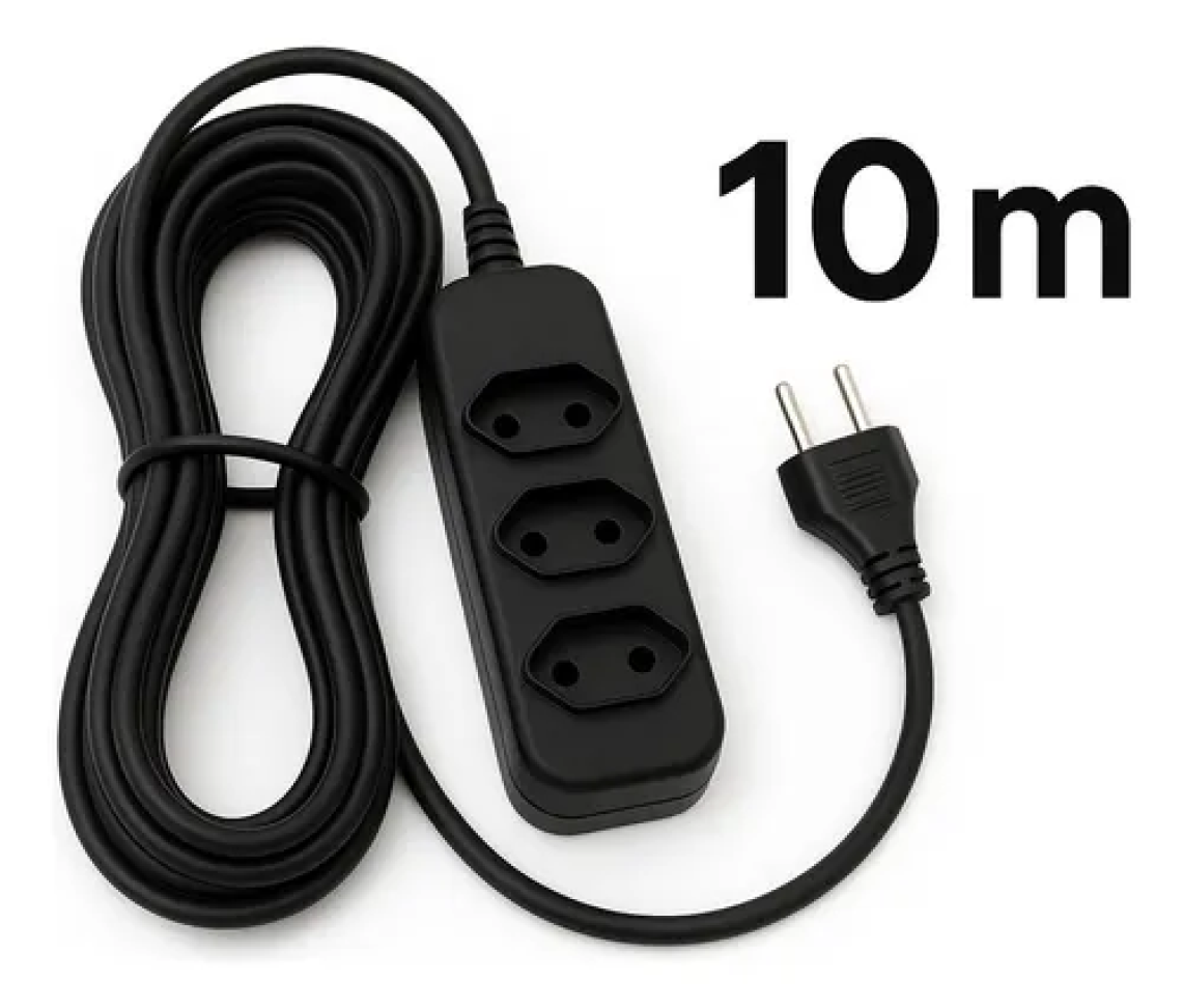 Extensão Elétrica 3 Tomadas Tripolar 10m Bivolt Preto