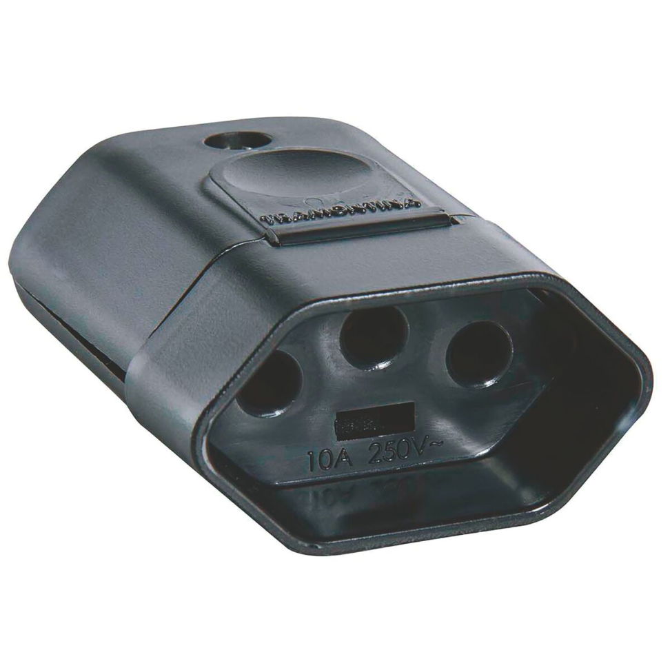 Plugue Fêmea Tramontina 2P+T 10A 250V Preto/Branco