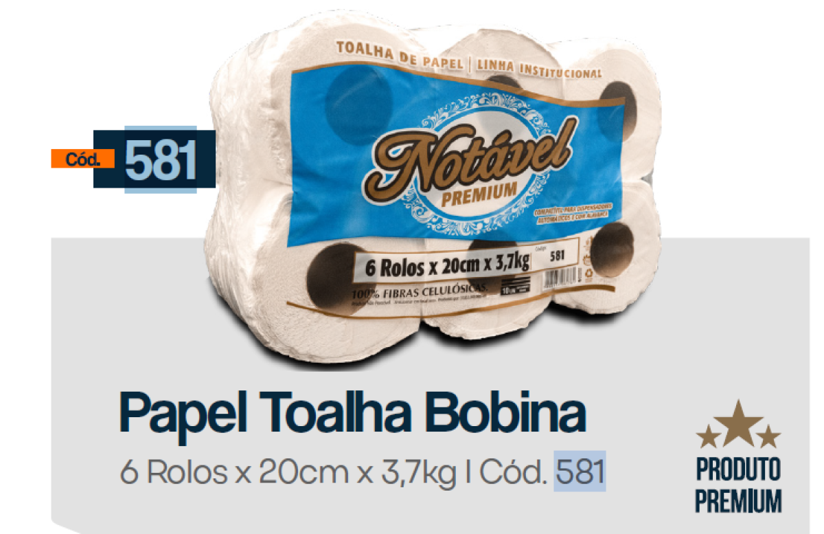 Toalha de Papel Bobina Notável Cod. 581 06 rolos x 19 cm