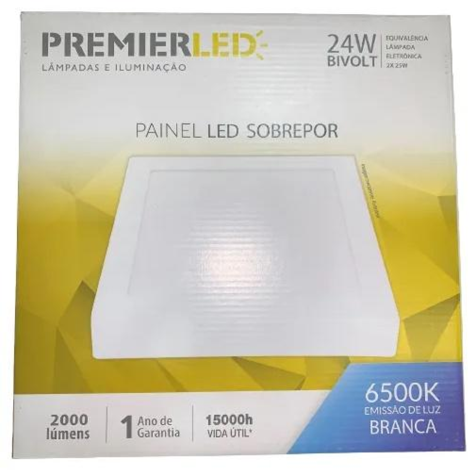 Painel de Led Embutir Quadrado 24W Premier Bivolt D30cm
