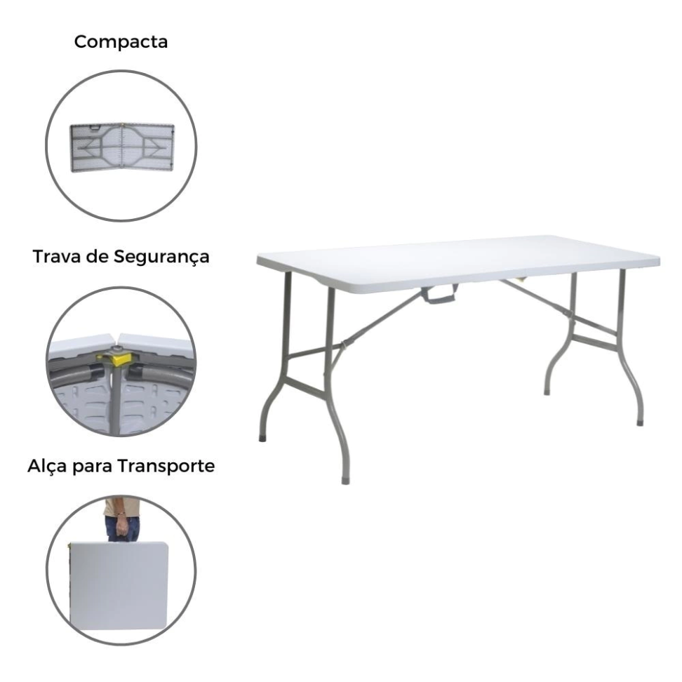 Mesa Retangular Dobrável Vonder Branca 120cm