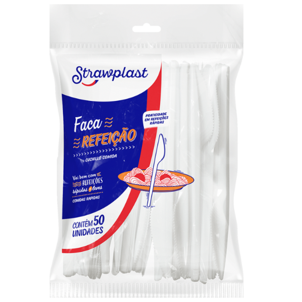 Faca Strawplast Refeição Branca C/50