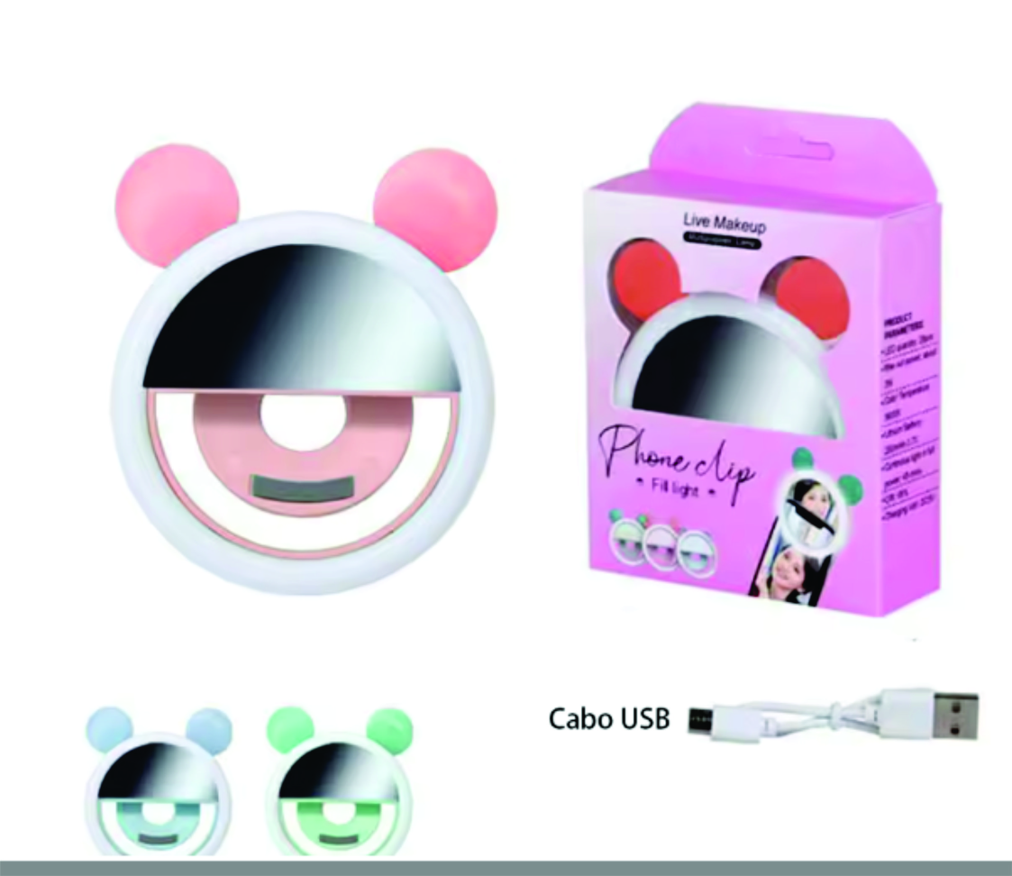 Selfie Ring Light LED Celular Com Espelho