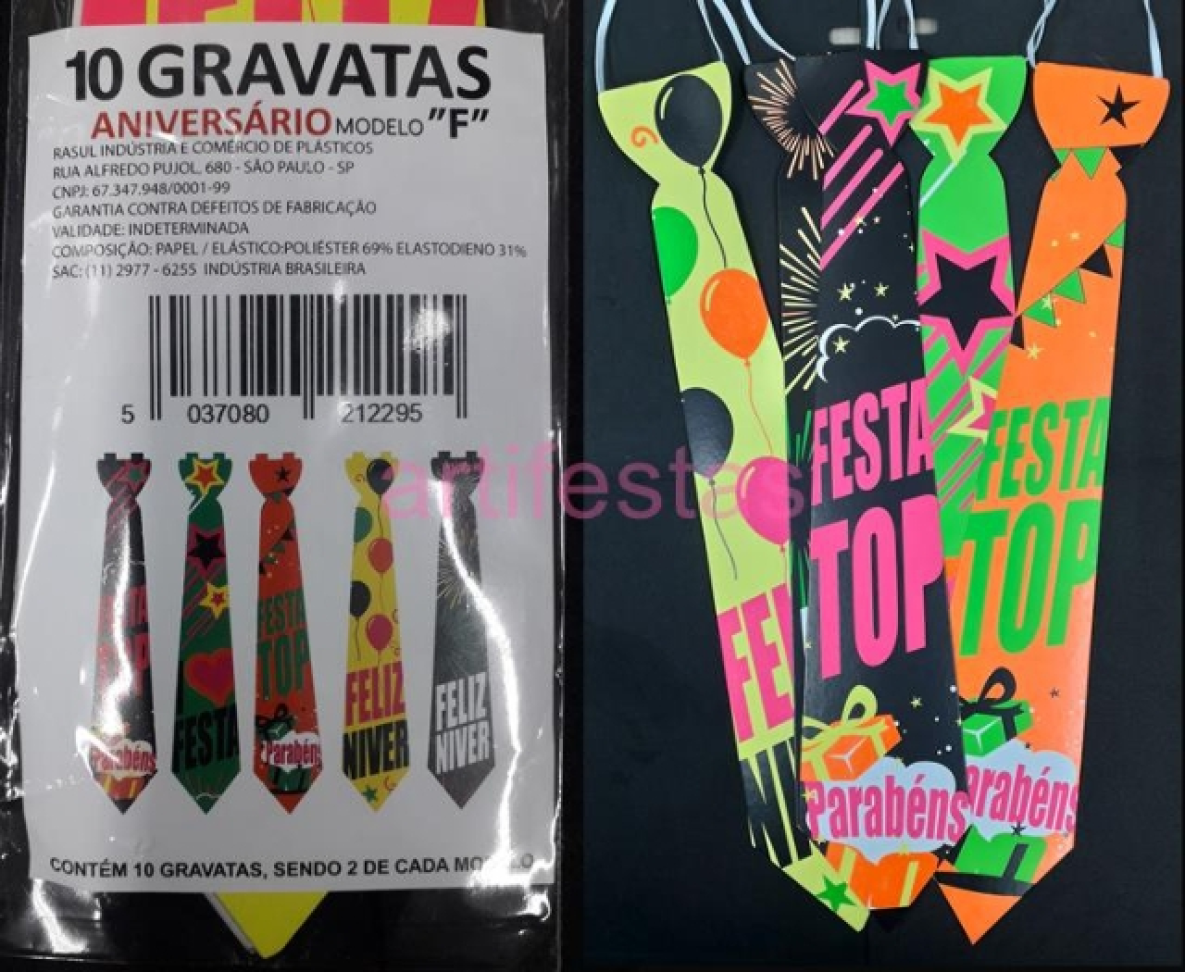 Gravata Aniversário Neon, Pct/10 unidades, Cores Neon que Brilham na Luz Negra. - #3