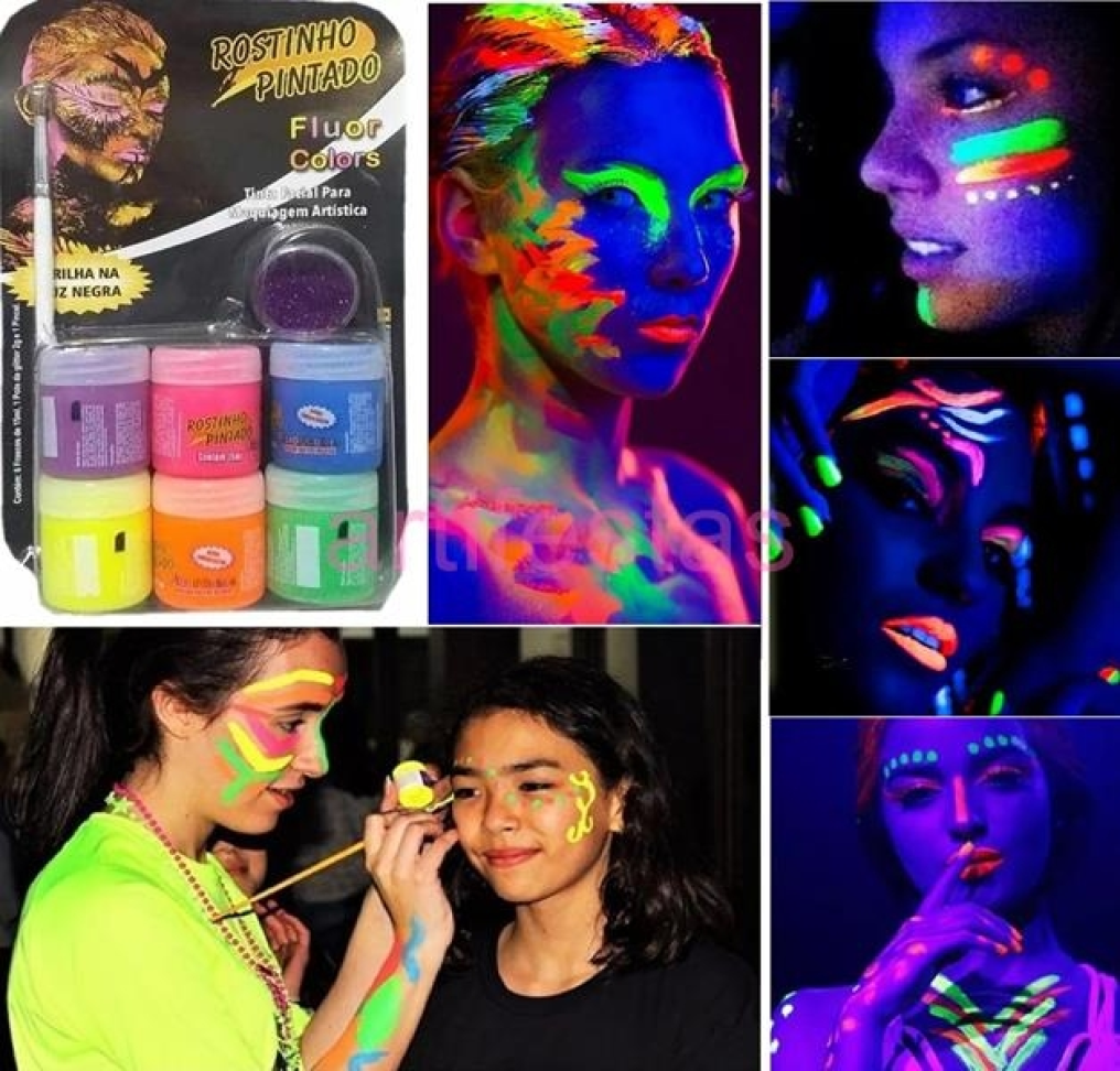 Tinta Facial Neon, 6 cores (15ml + 1 Pincel + 1 Glitter). - #3