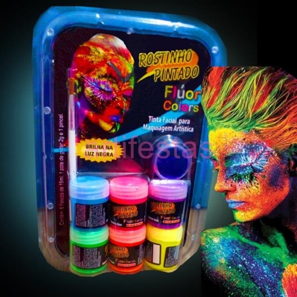 Tinta Facial Neon, 6 cores (15ml + 1 Pincel + 1 Glitter). - #2