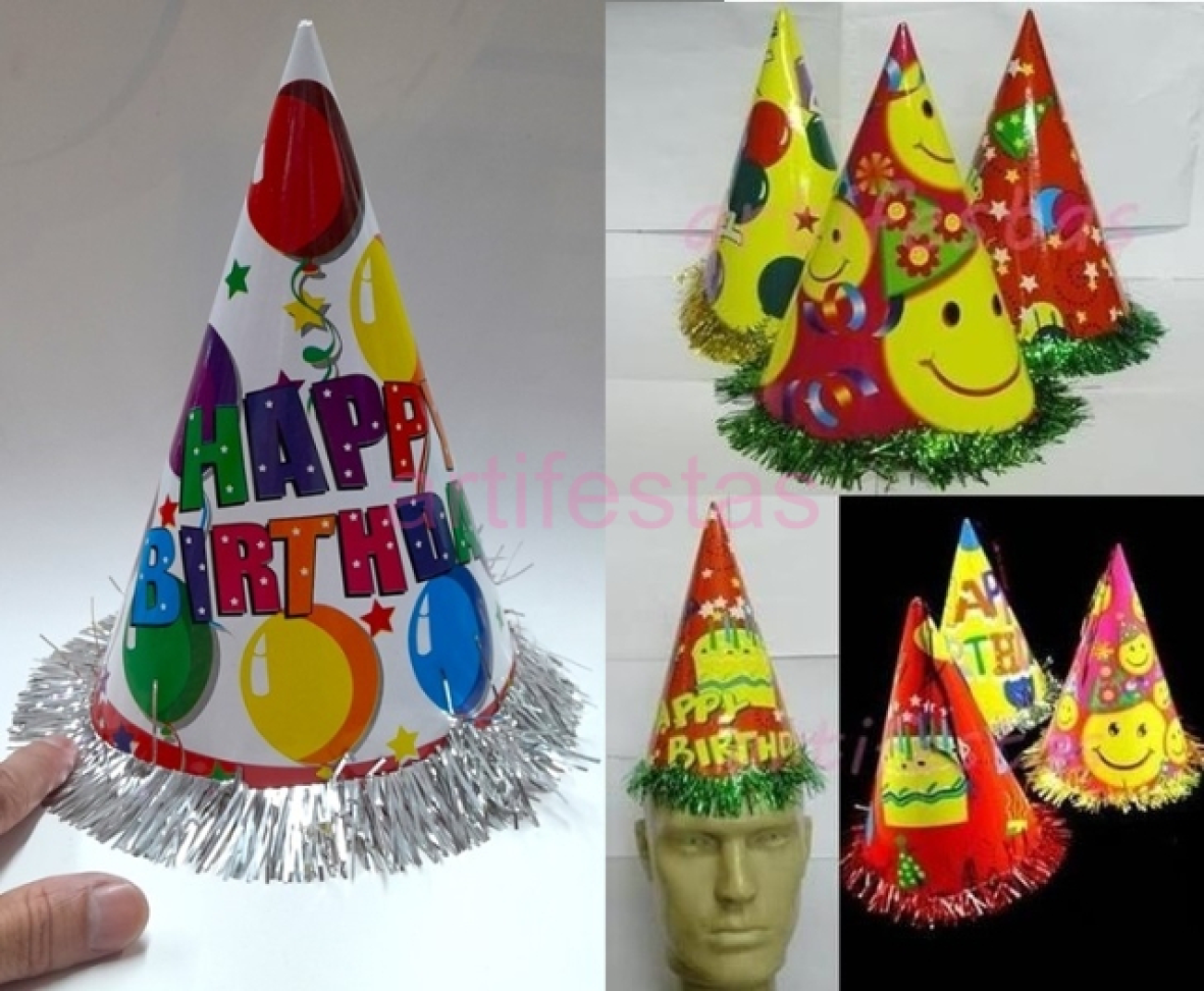Chapéu Birthday, Pct/10 unidades, Tamanho Adulto, Cores Variadas. - #2