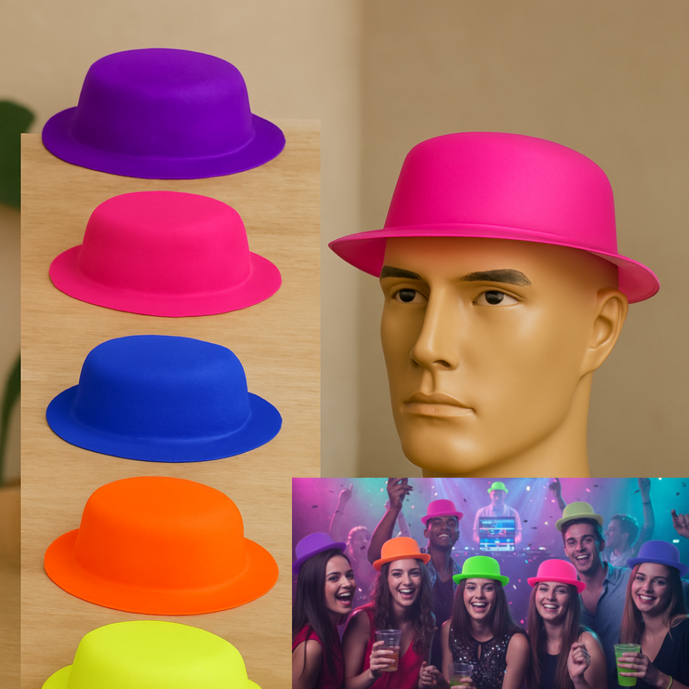 Chapéu Neon, Pct/10 unidades, Cores Neon que Brilham na Luz Negra. - #4