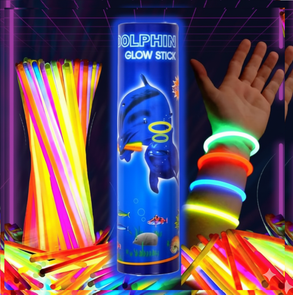 Pulseira Neon 100 unidades, Golfinho de Cores Variadas.
