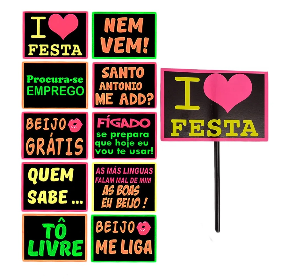 Plaquinhas Ref.N, Pct/10 unidades, Cores Neon que Brilham na Luz Negra. - #4