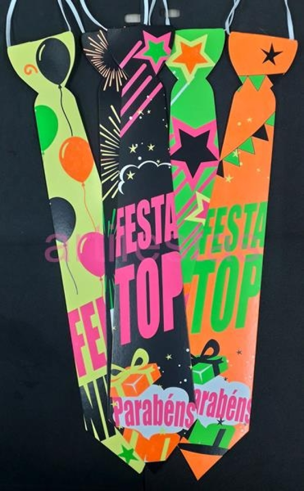 Gravata Aniversário Neon, Pct/10 unidades, Cores Neon que Brilham na Luz Negra. - #2