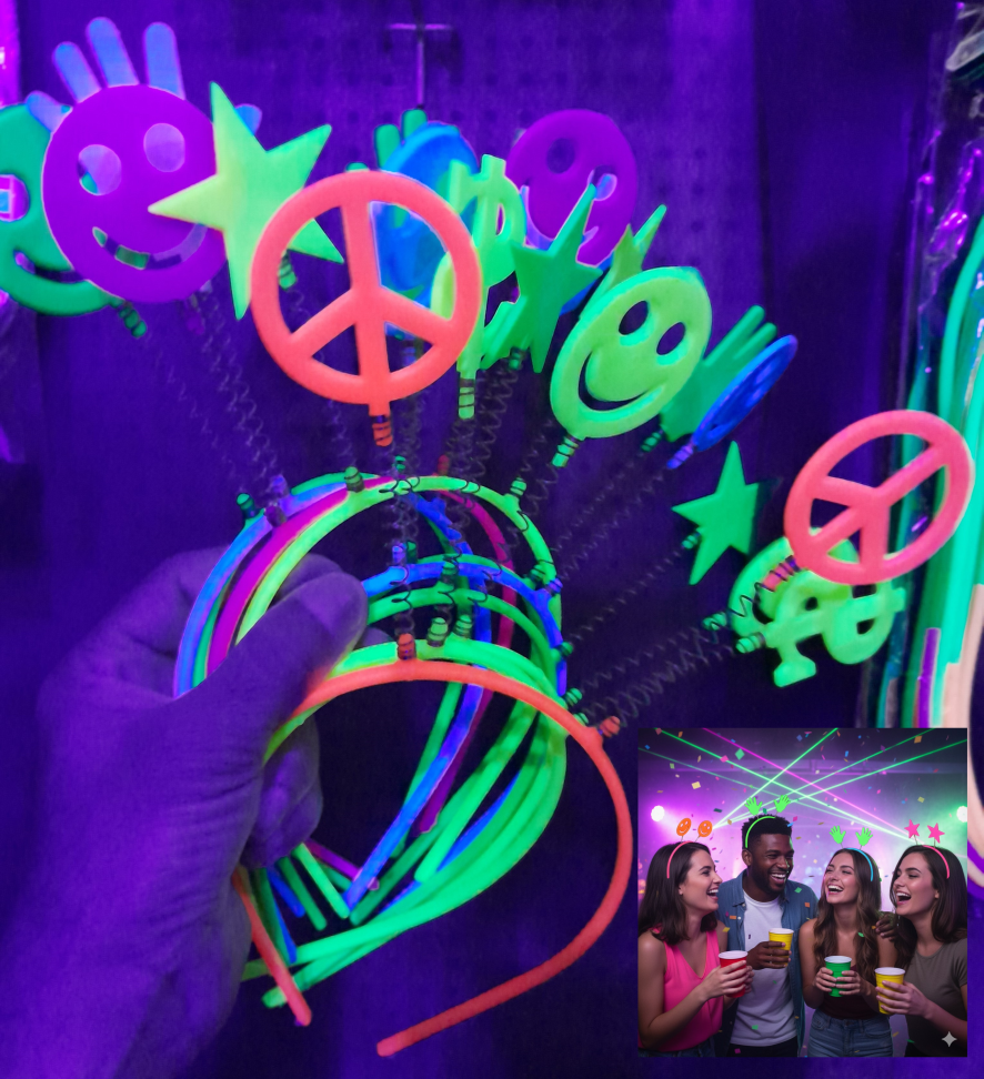 Tiara Símbolos, Pct/10 unidades, Cores Neon que Brilham na Luz Negra. - #4