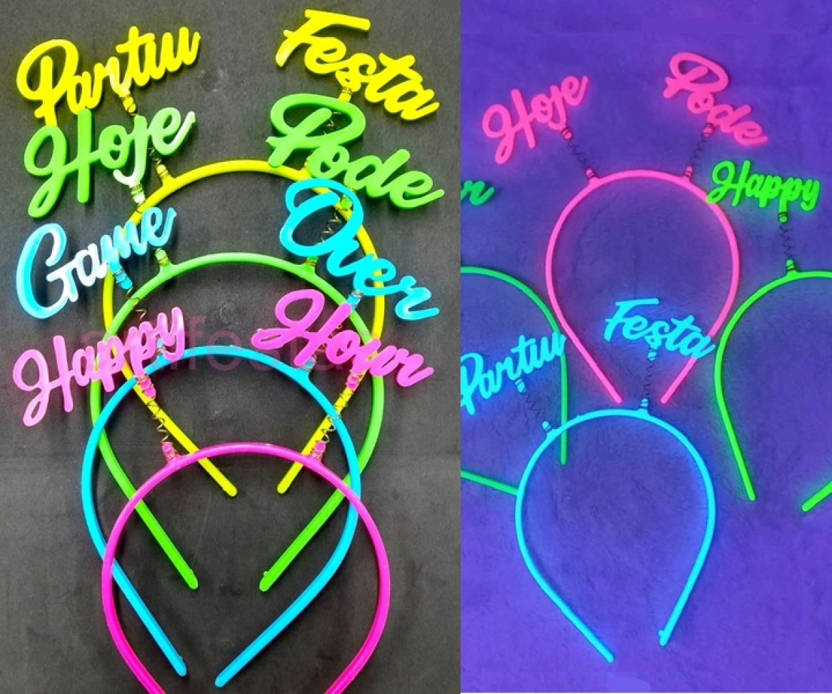 Tiara Frases, Pct/10 unidades, Cores Neon que Brilham na Luz Negra. - #5