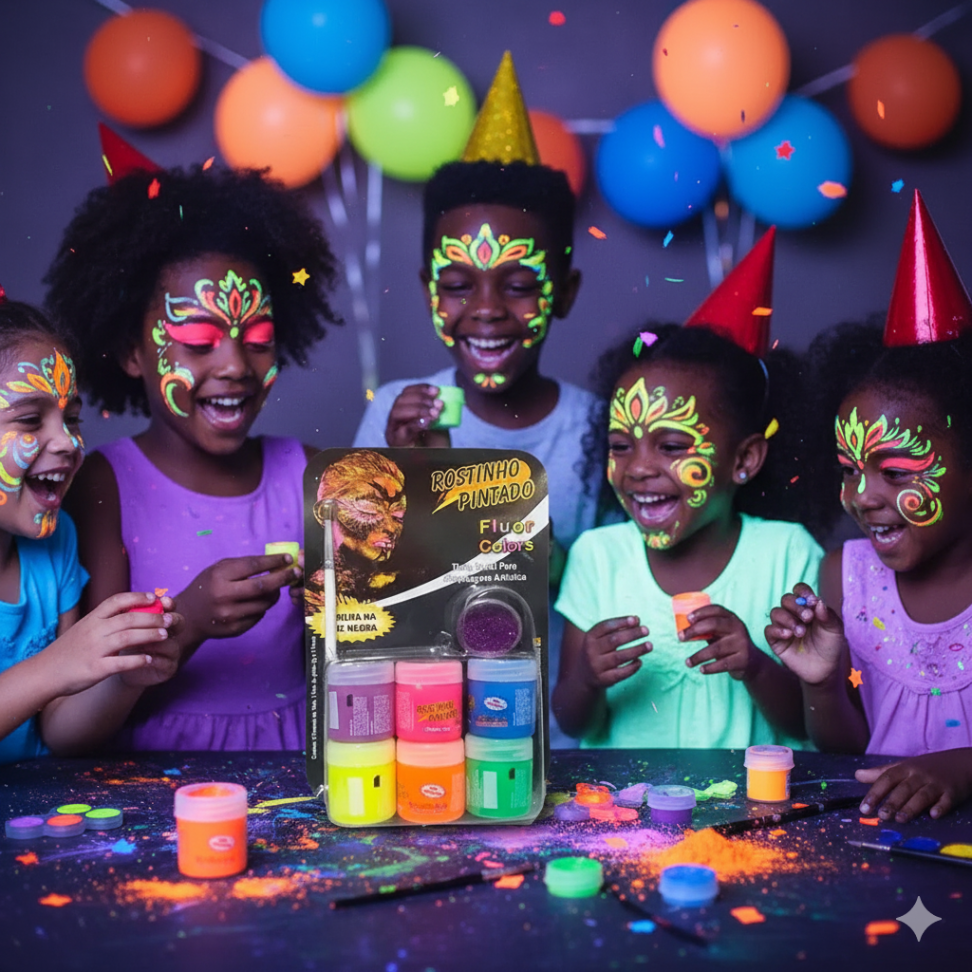 Tinta Facial Neon, 6 cores (15ml + 1 Pincel + 1 Glitter). - #5