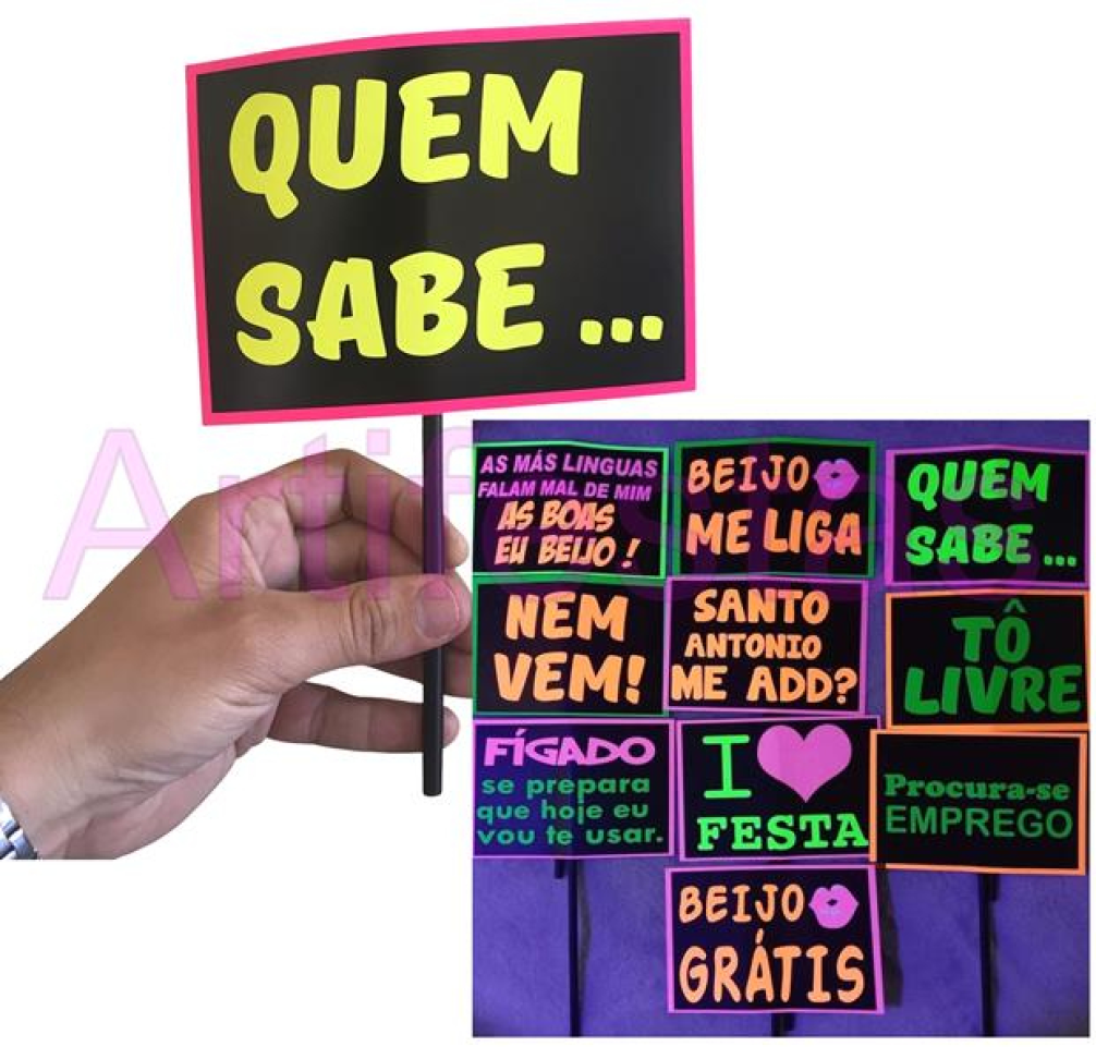 Plaquinhas Ref.N, Pct/10 unidades, Cores Neon que Brilham na Luz Negra. - #5