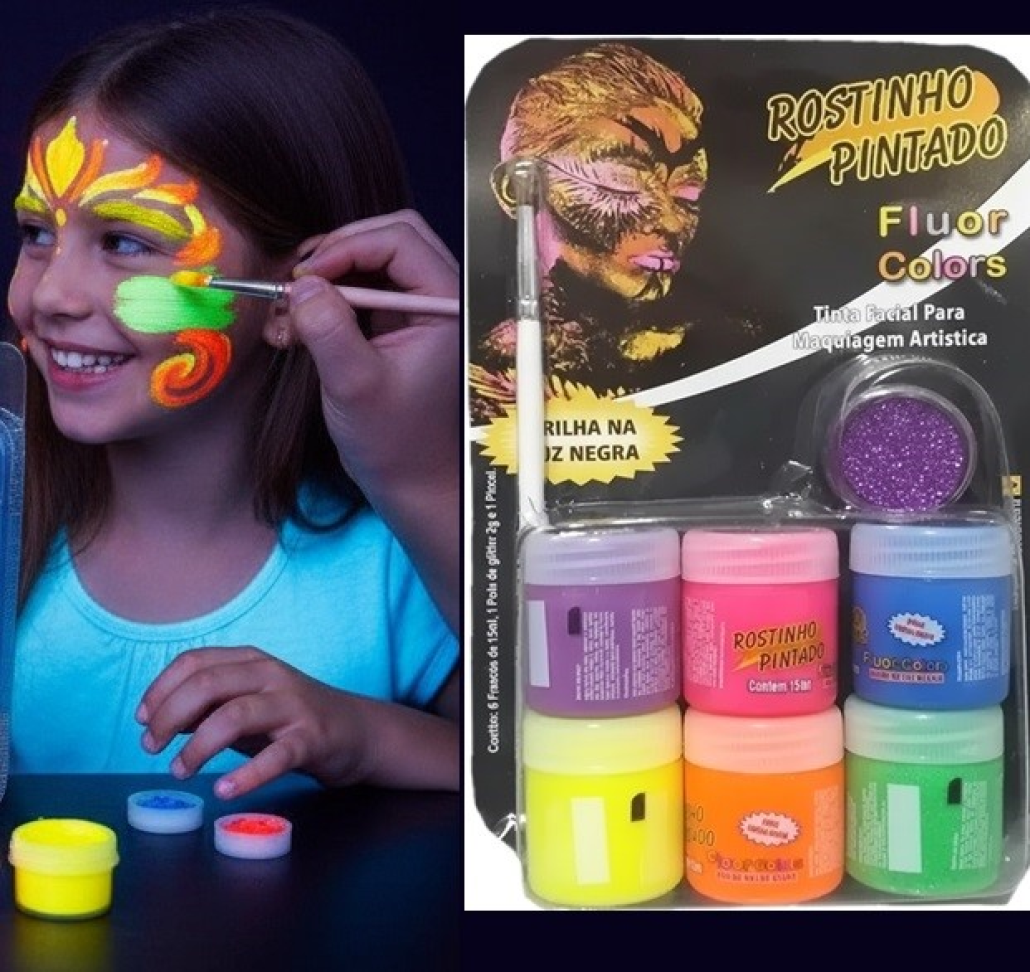 Tinta Facial Neon, 6 cores (15ml + 1 Pincel + 1 Glitter). - #4