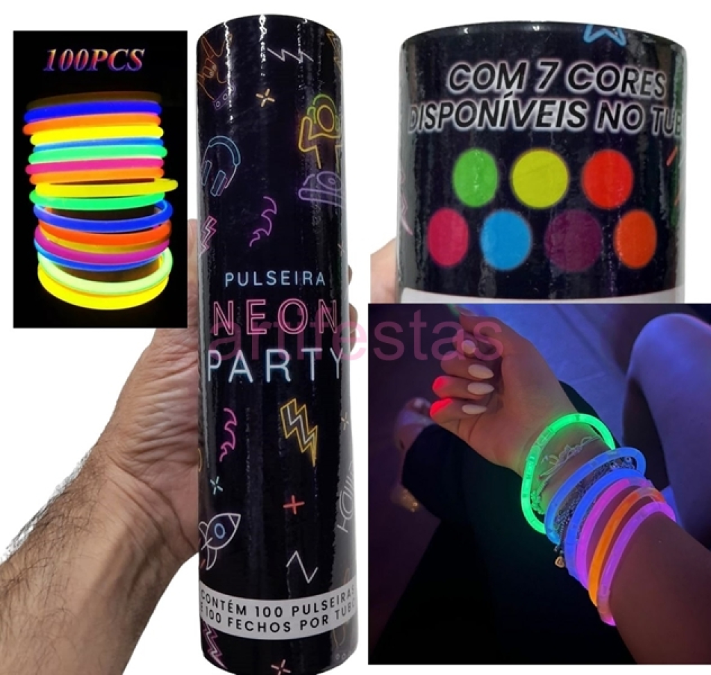 Pulseira Neon 100 unidades, Party de 7 Cores Variadas. - #2