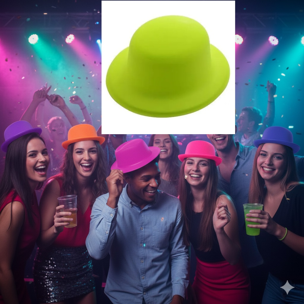 Chapéu Neon, Pct/10 unidades, Cores Neon que Brilham na Luz Negra. - #3