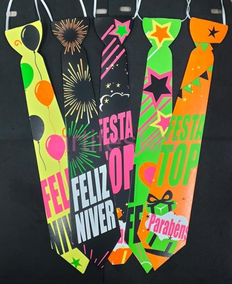 Gravata Aniversário Neon, Pct/10 unidades, Cores Neon que Brilham na Luz Negra. - #4