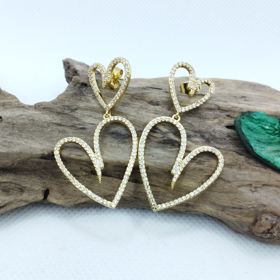 Brinco Corações Vazados cravejados - #2
