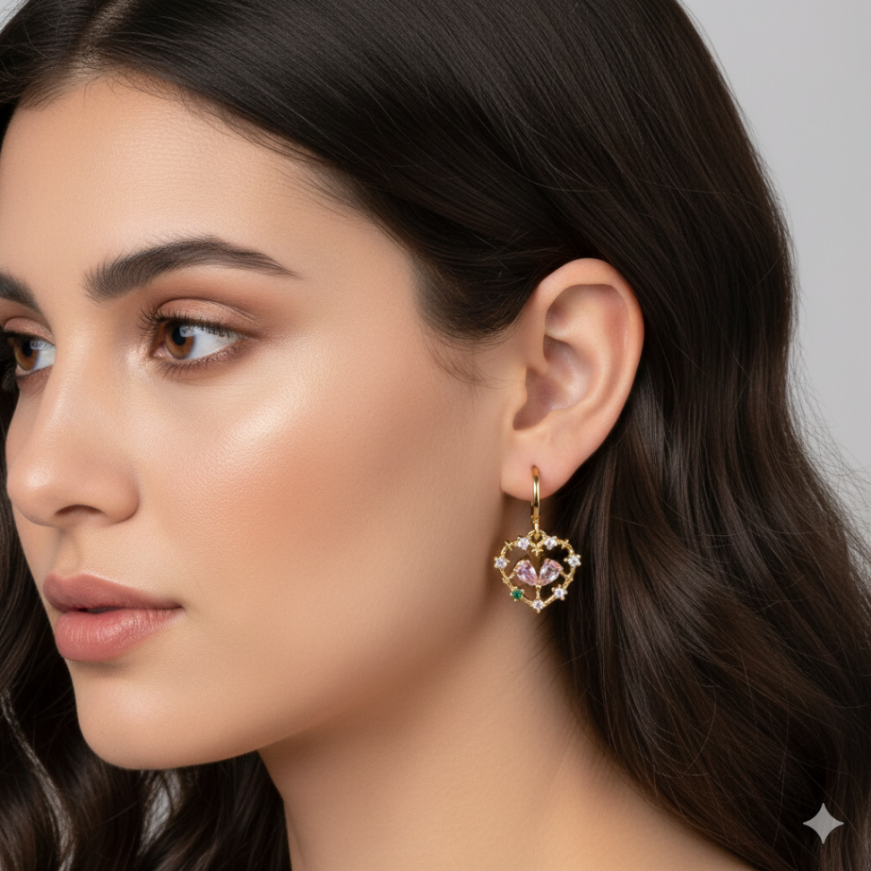 Argola com pingente coração cravejado folheado a ouro - #2