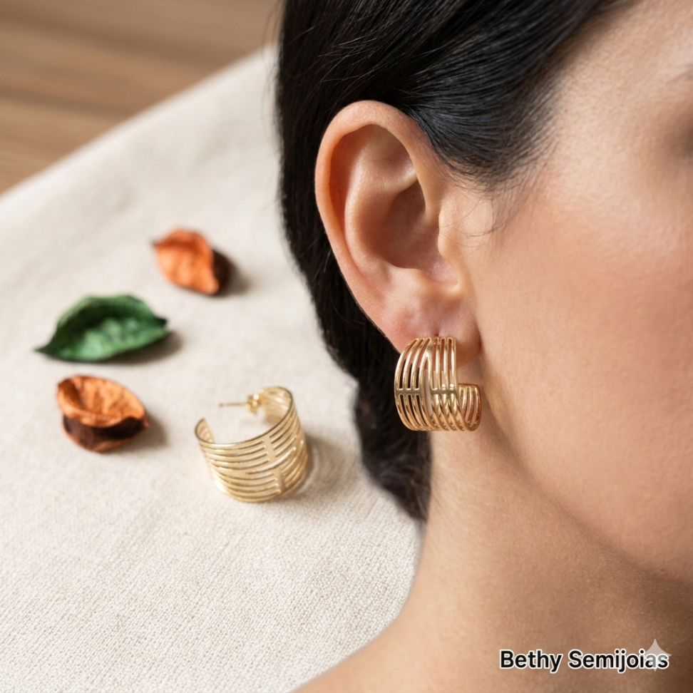 Argola grossa vazada folheada a ouro - #2