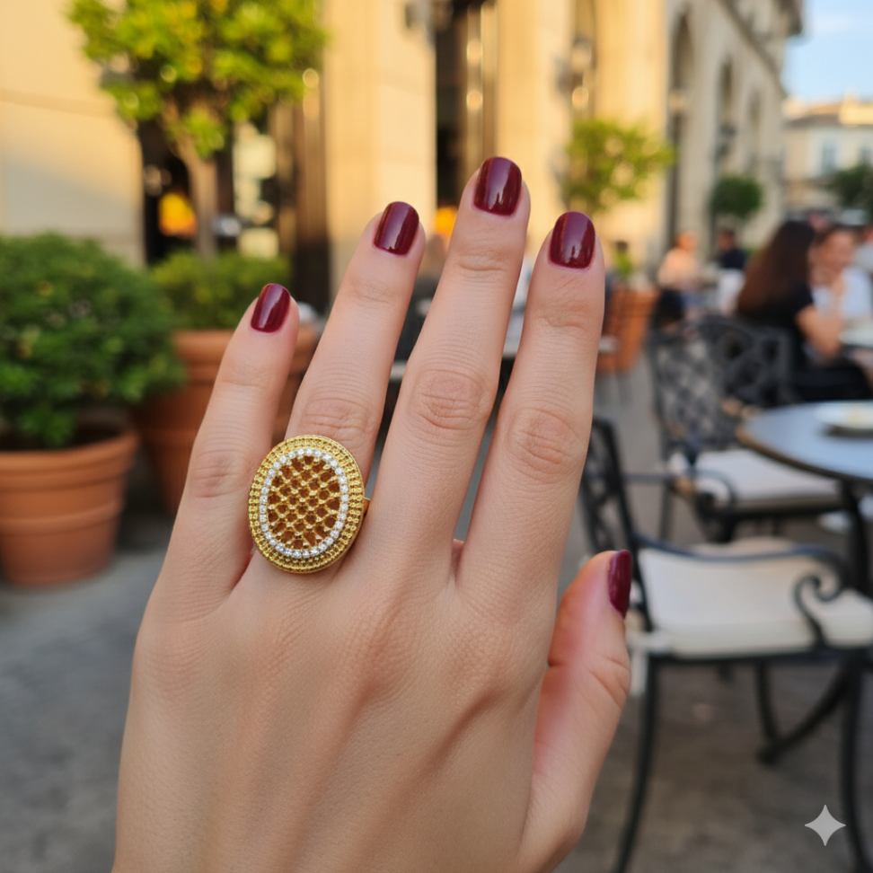 Anel oval com zircônias cravejadas - #2