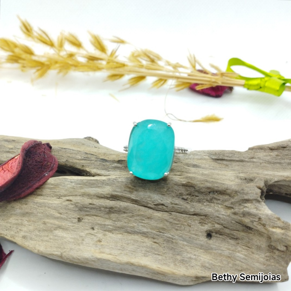 Anel pedra fusion Verde oval ródio - #3