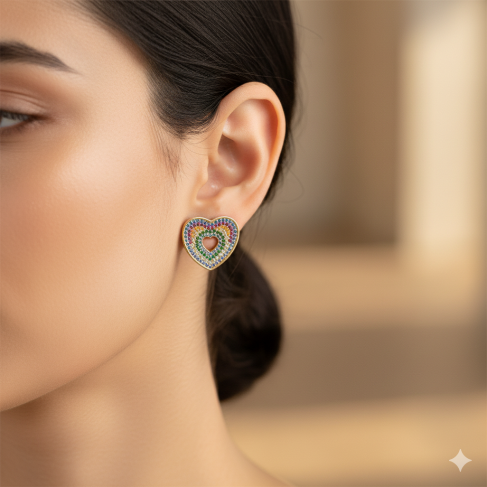 Brinco coração colorido em zircônia - #2