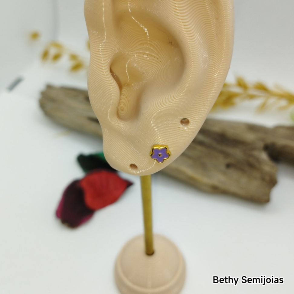 Brinco infantil florzinha de resina lilás - #3