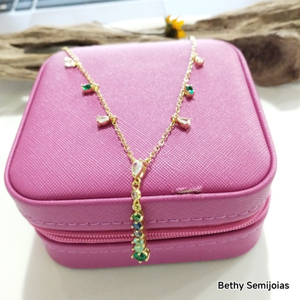 Colar gravata zircônias coloridas - #3