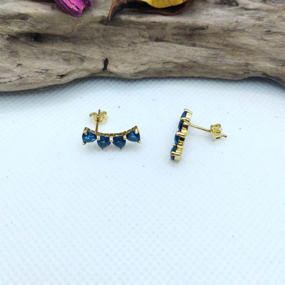 Ear Cuff corações lapidados azul - #3