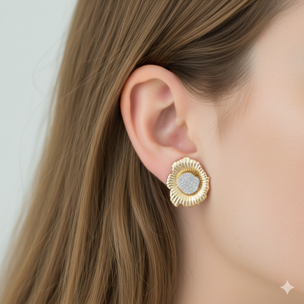 Brincos Sol - folheado a ouro com miolo em ródio cravejado - #2
