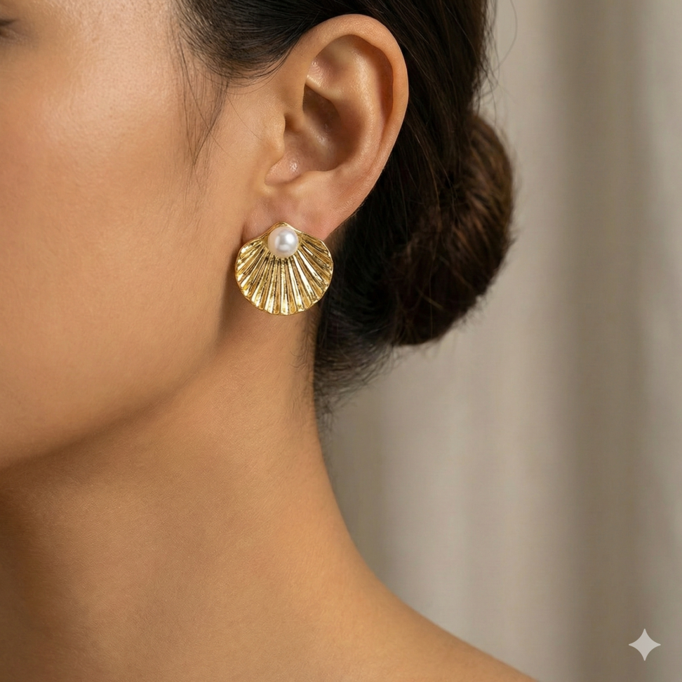 Brinco concha pérola Shell folheado a ouro - #2