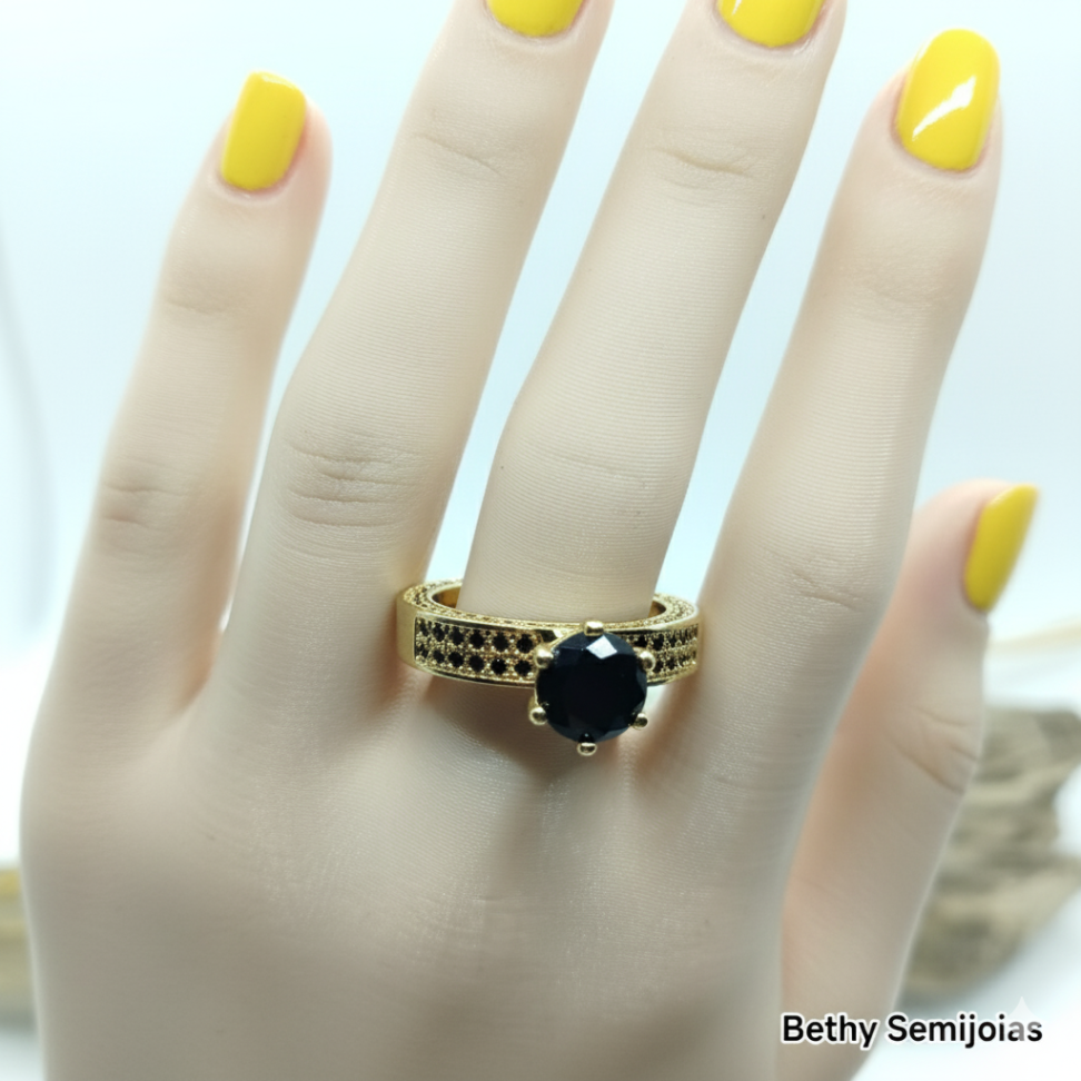 Anel Solitario todo cravejado preto 20 - #4