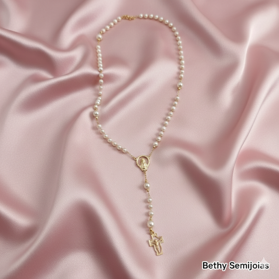 Escapulário pérola folheado a ouro - #3