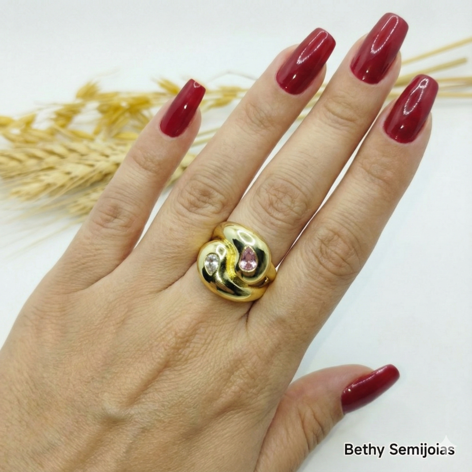 Anel gotas cristal rosa - #2